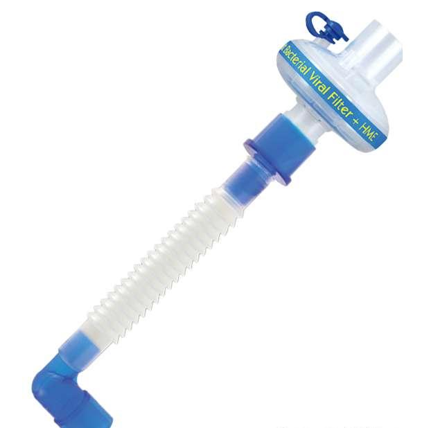 Фільтр ThermoShield вірусобактеріальний тепловологообмінний для дорослих,з портом Луер,низькопрофільний кутовий з’єднувач,трубка з’єднувальна Виробник:FLEXICARE